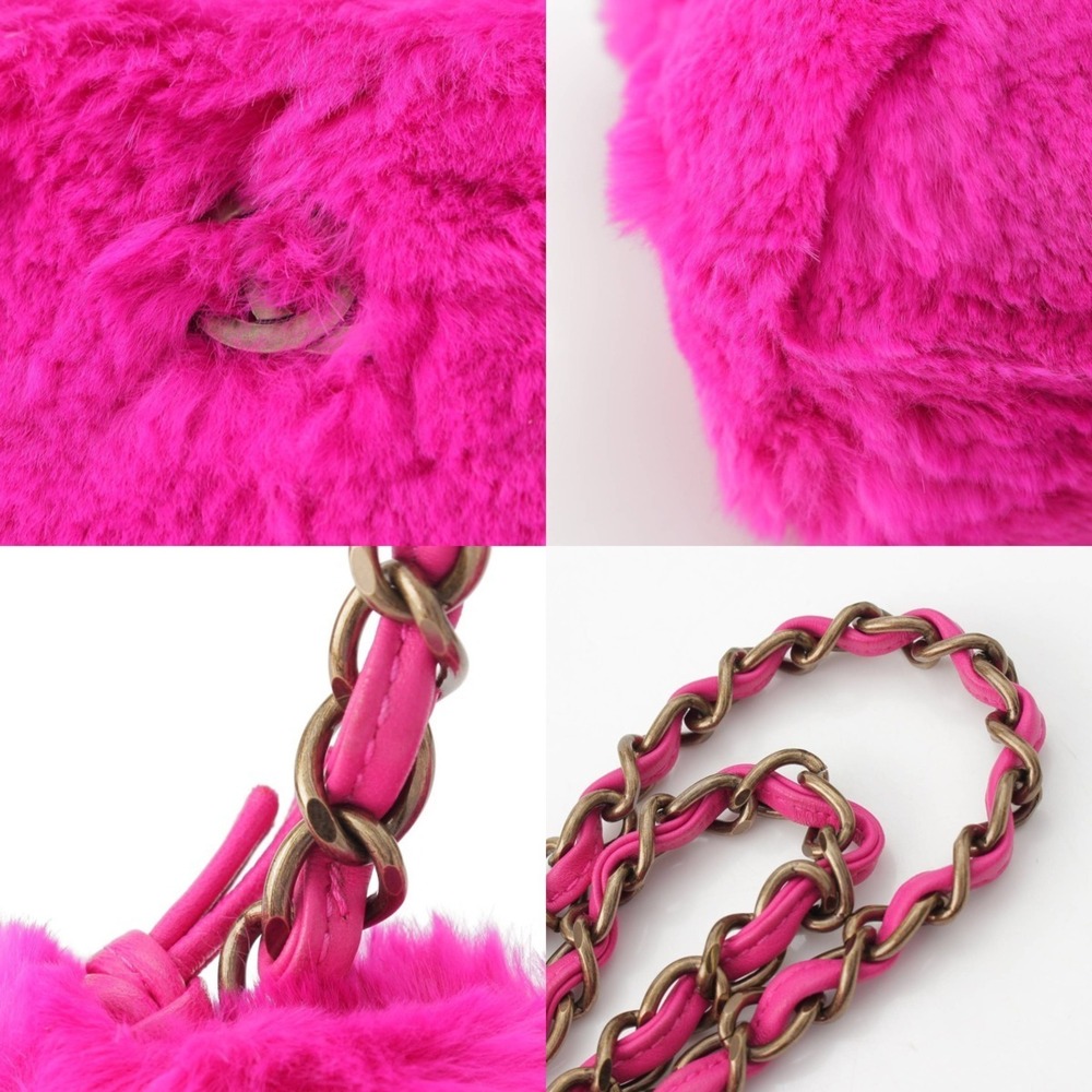 Chanel Lapin Rabbit Fur Coco Mark Chain Shoulder Bag Vivid Pink - Picture 8 of 10
